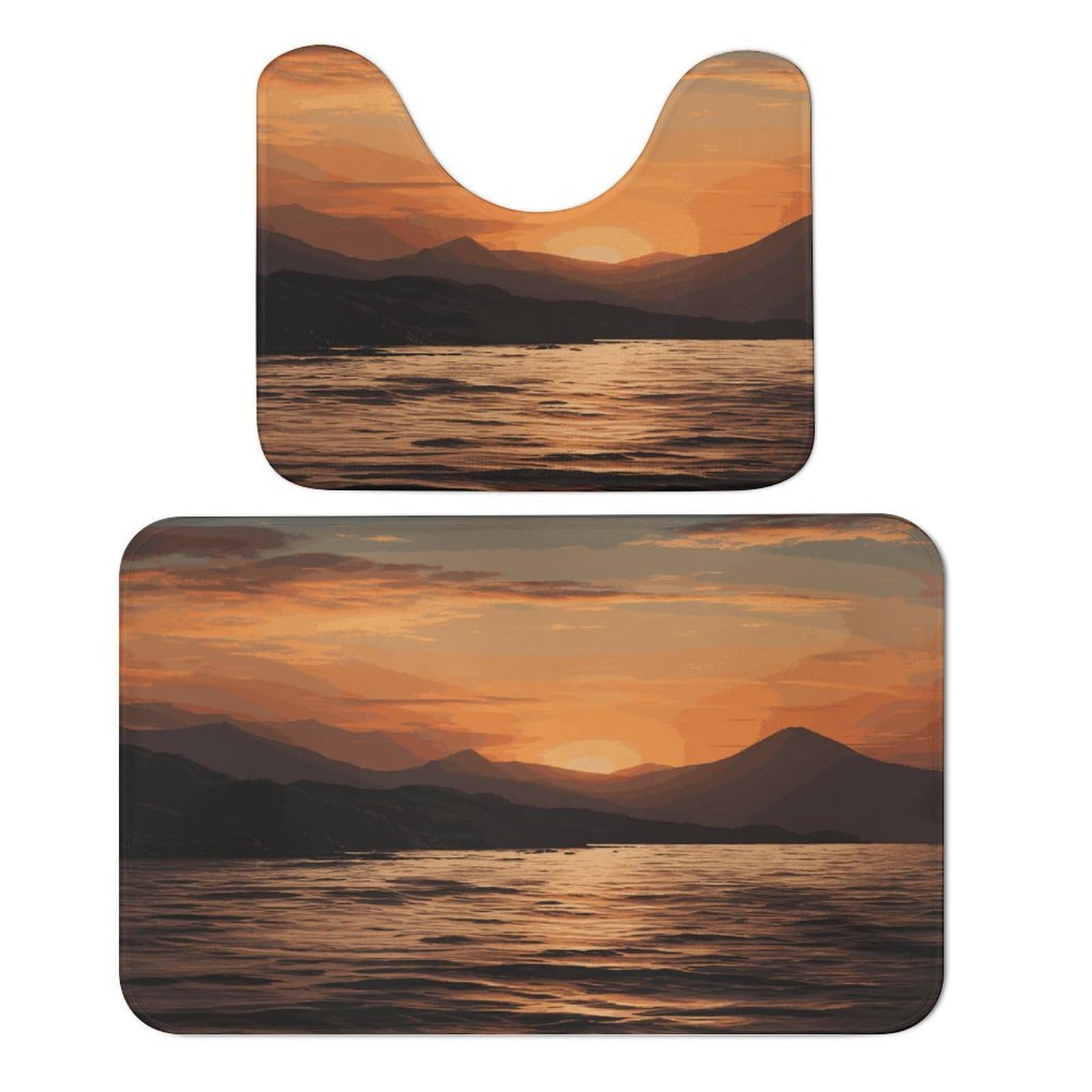 Tapis de sol en velours corail lot de 2 motif montagne pour chambre et bain