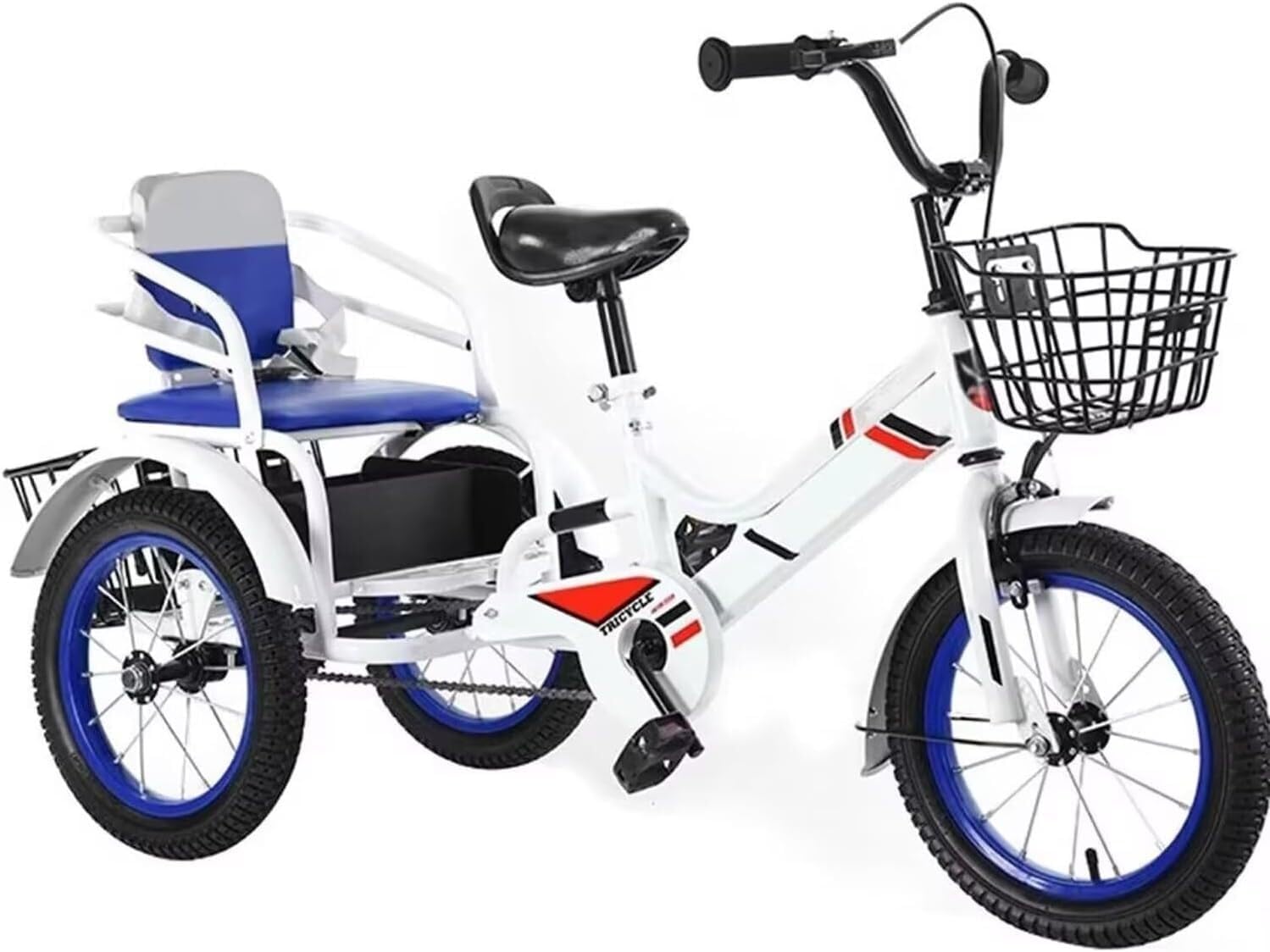3 Wheels Bicycle,Manned Cruiser Trike with Back Seat,Single Brake,Rickshaw Tricycle with Pedals,Front and Back Baskets