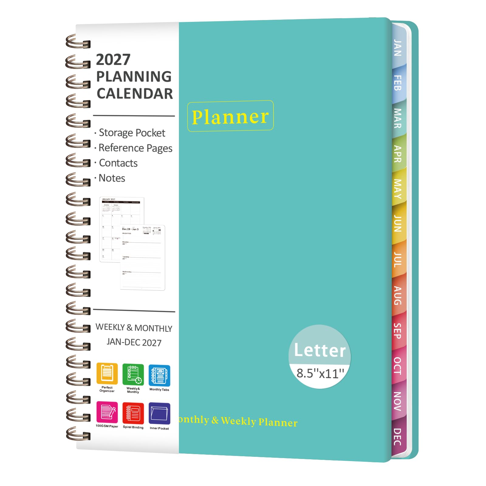 Planer 2027, Wochen- und Monatskalenderbuch, JAN 2027 - DEC 2027