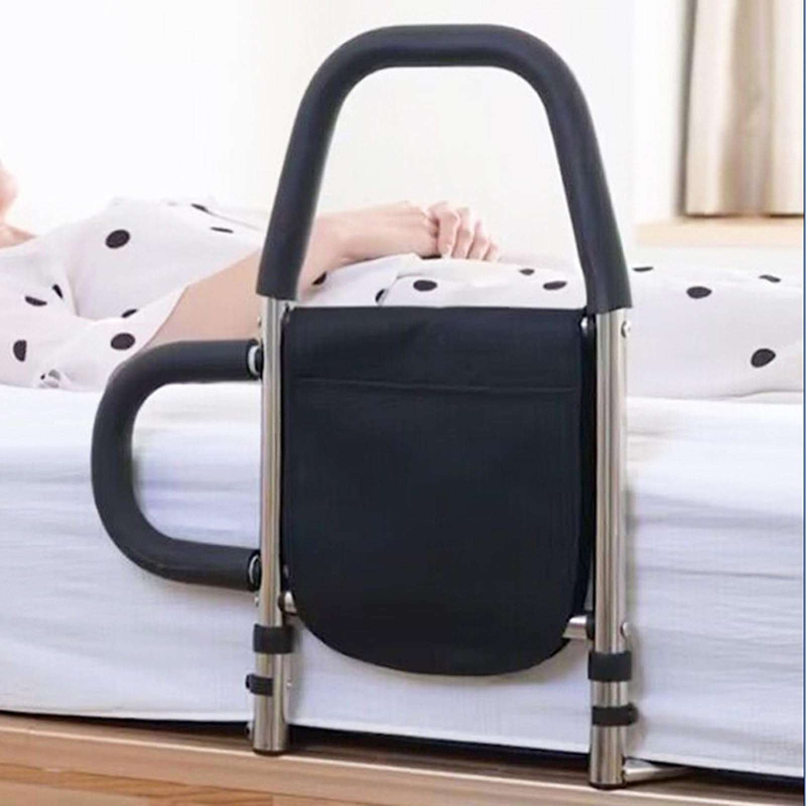 Sponda per letto a doppio lato con tasca portaoggetti, facile installazione per tutti i tipi di letto, design sicuro per anziani e bambini, supporto robusto e affidabile