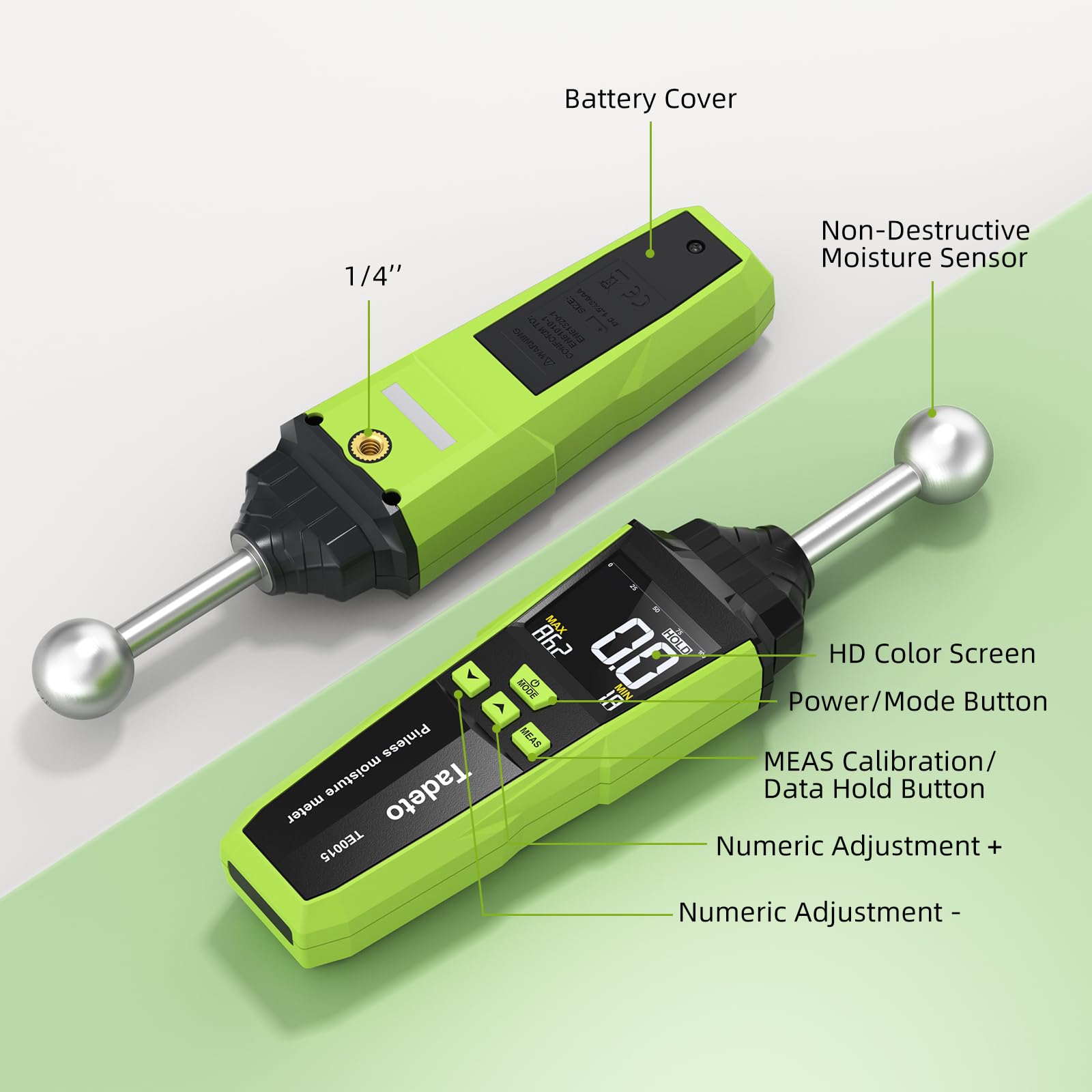 Misuratore di Umidità, Misuratore Umidità Muri con LCD a Colori E allarme Acustico, Per Tutti i Materiali da Costruzione, Pareti, Legno, Intonaco, Muratura, Profondità di Analisi 20-40 mm