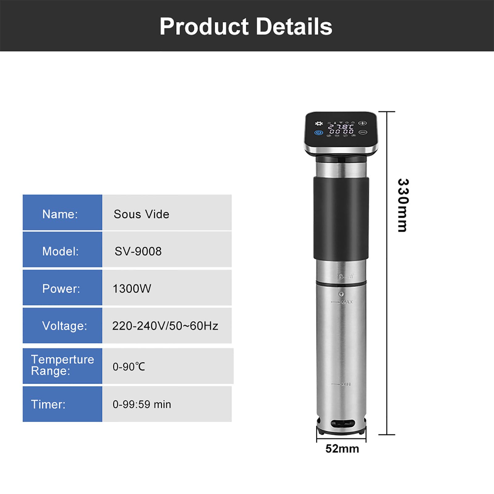 Urządzenie Do Gotowania Metodą Sous Vide O Mocy 1300 W, Urządzenie Do Gotowania Metodą Sous Vide Na Wodzie Z Cyfrowym Timerem, Regulacja Temperatury 0–90°C, Do Steków Wołowych