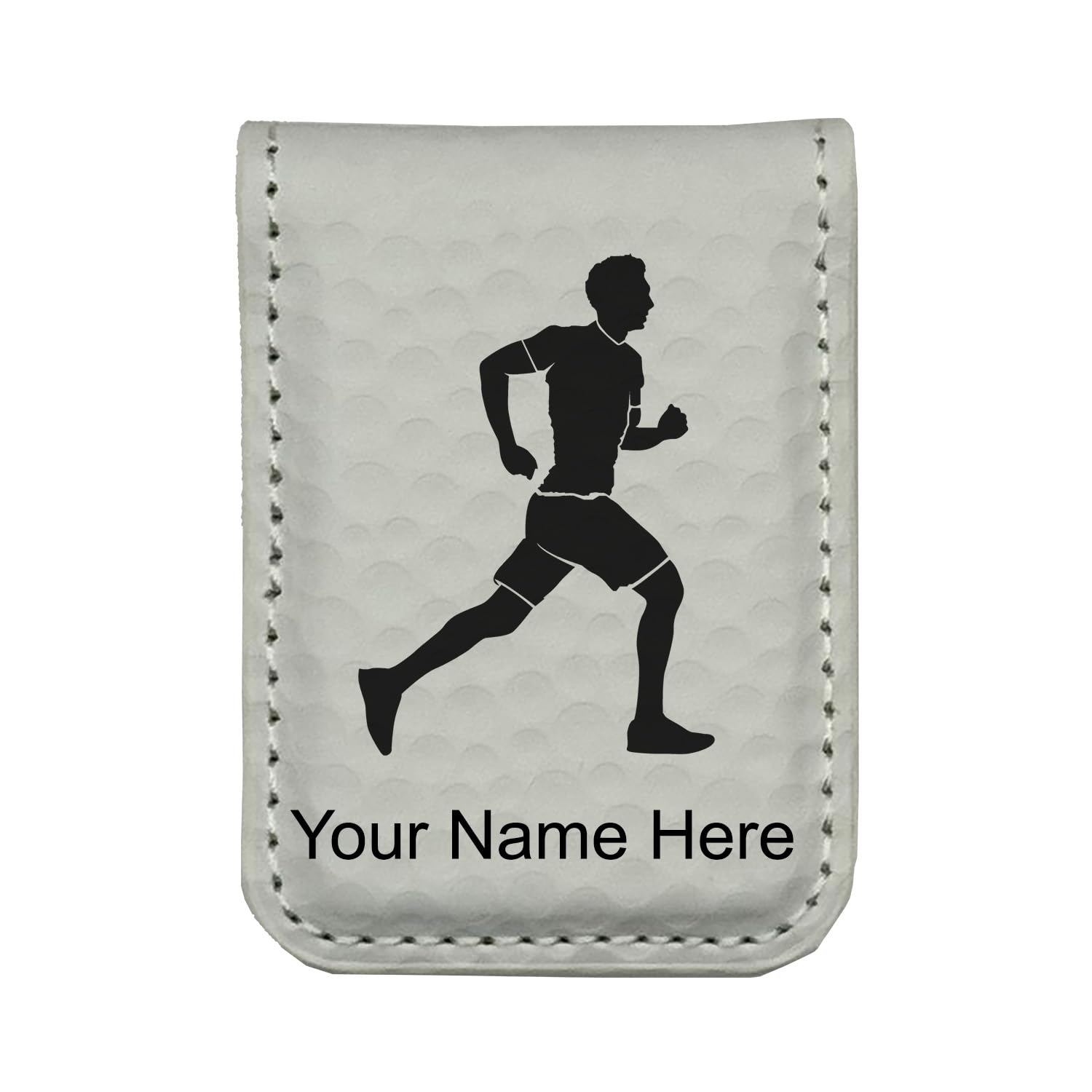 LaserGram Slim Magnetic Money Clip, Running Man, Personalized Engraving Included (Golf White)