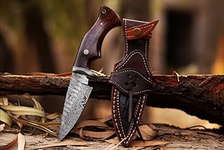 Handmade Damascus Steel Hunting Knife, 10"" Rose Wood Handle Skinning knife | Outdoor Survival Camping Damascus Knife with Premium leather sheath, Gray, ZH 22517 - ZORRM
