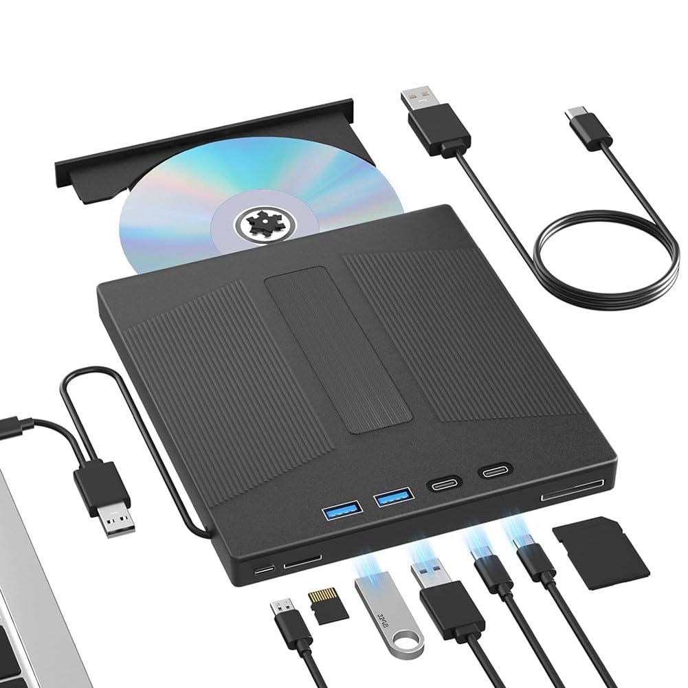 Unidad de BLU-Ray Externa 7 en 1, Compatible con Lectura y Escritura de Discos de 100 GB, Grabadora de BD/CD/DVD para PC, Portátil y de Escritorio.