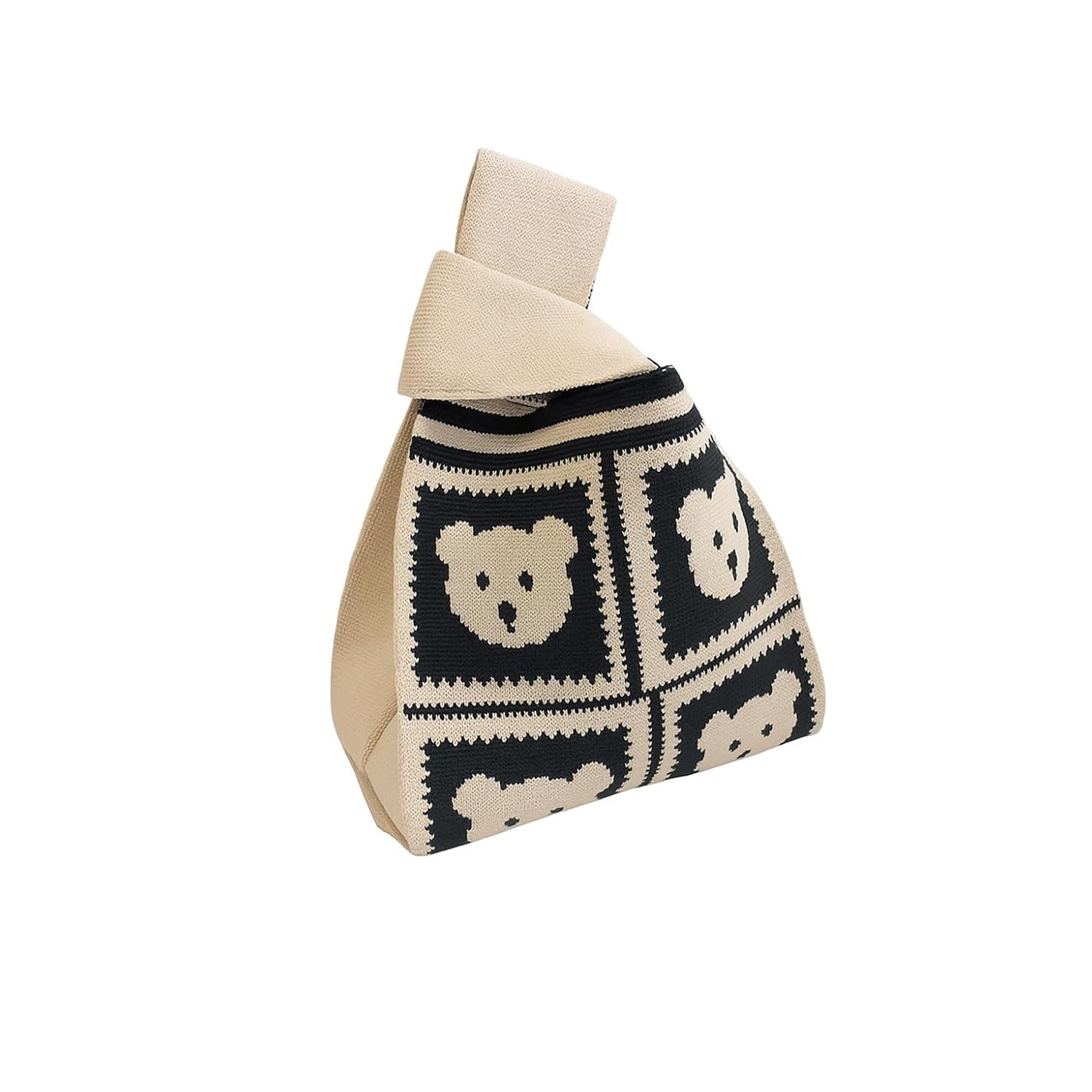 Generic Knitted Wristlet Handbag for Women – Cute Little Bear Knot Pouch | Portable Casual Wrist Purse for Shopping, Travel, Dates & Gifts (Black & White)-image-31