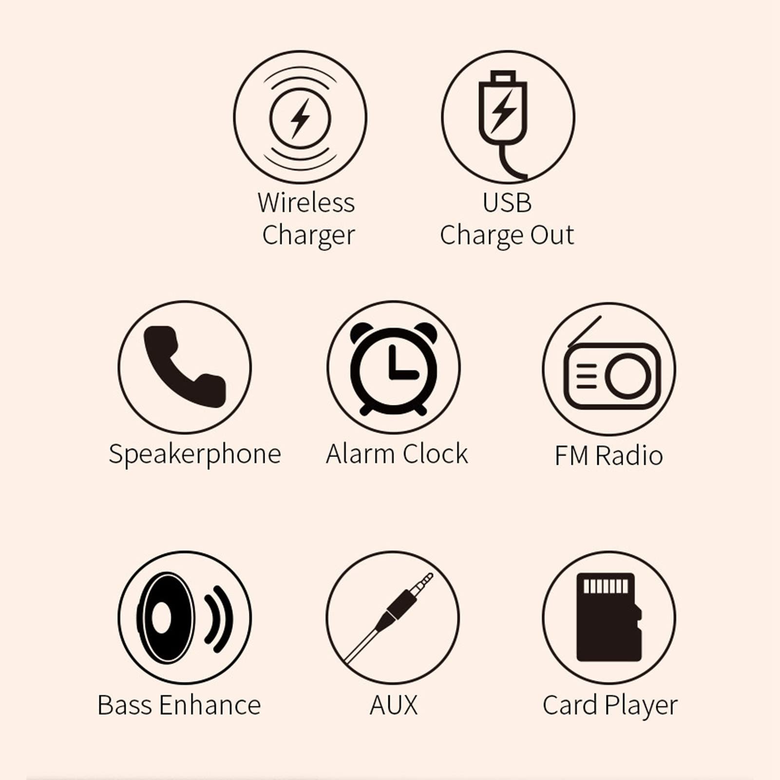 Sveglia digitale caricatore wireless, Ricarica senza fili Bluetooth sveglia radio con suono bianco e funzione riposo, per camera da letto batteria 1200mAh