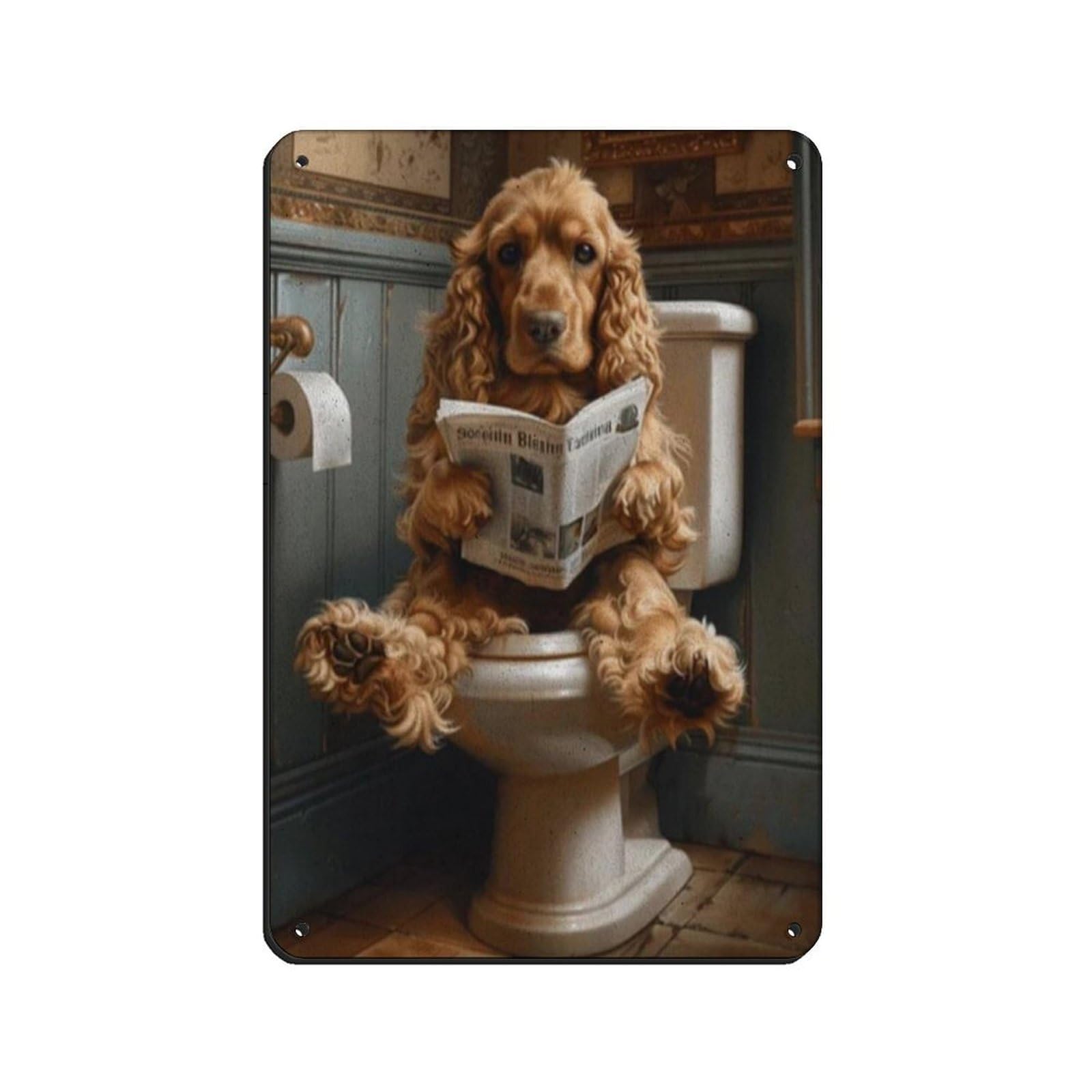 Cocker Spaniel on The Toilet, Bathroom Poster Tin Sign Vintage Metal Pub Club Cafe Bar Home Wall Art Decoration Poster Retro 8x12inch(20x30cm)