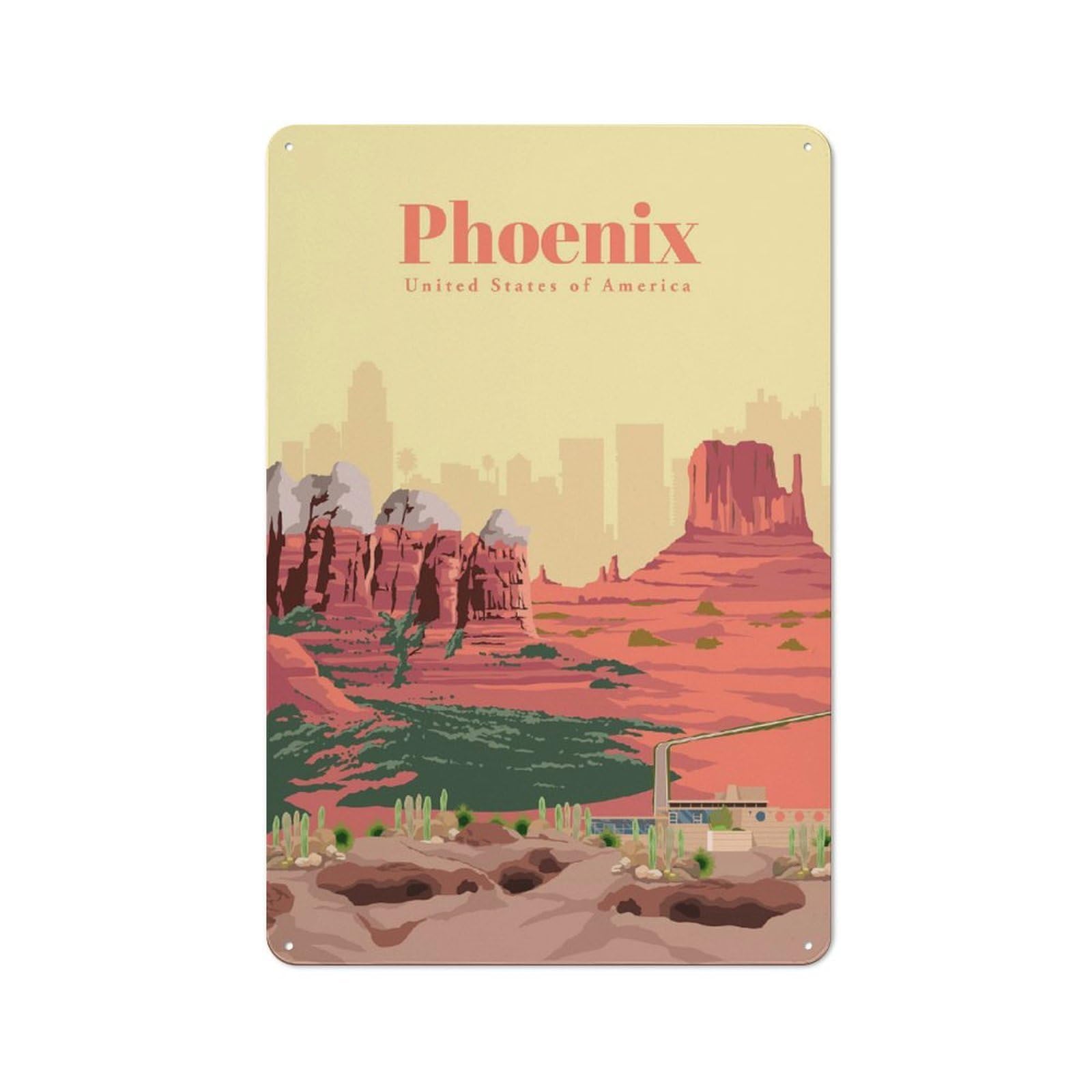 Junmoney Travel To Phoenix Metal Plaque 30X20cm With For Garage Wall, Retro Decor, Housewarming Present For People Styling Garage