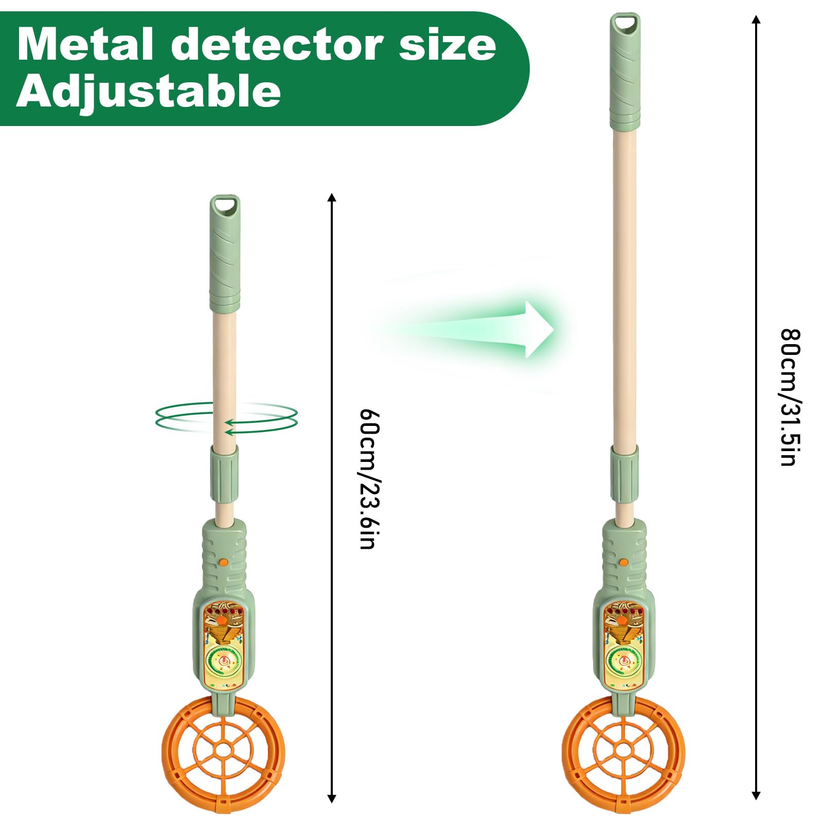 Aicharynic Detector de metales para niños, detector de metales portátil para niños con indicador de sonido, detector de metales para niños, ajustable de 60 a 80 cm, para exploración al aire libre