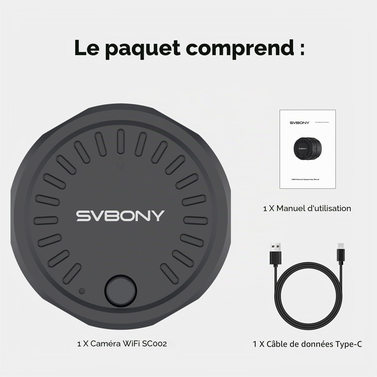 Svbony SC002 WiFi Longue-vue Caméra, 2MP 1080P Caméra sans Fil avec 32GB TF Carte, 10m Portée, Type-C Interface, Zoom Fonction, Compatible avec 37-56mm Oculaire, pour Observation Oiseaux, Photographie