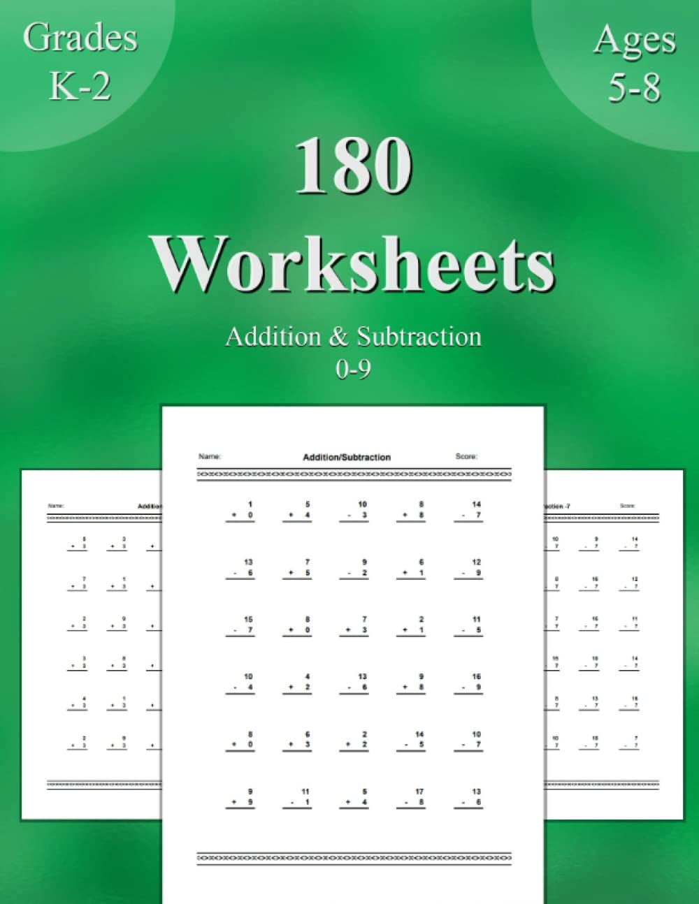 180 Worksheets: Addition & Subtraction 0-9