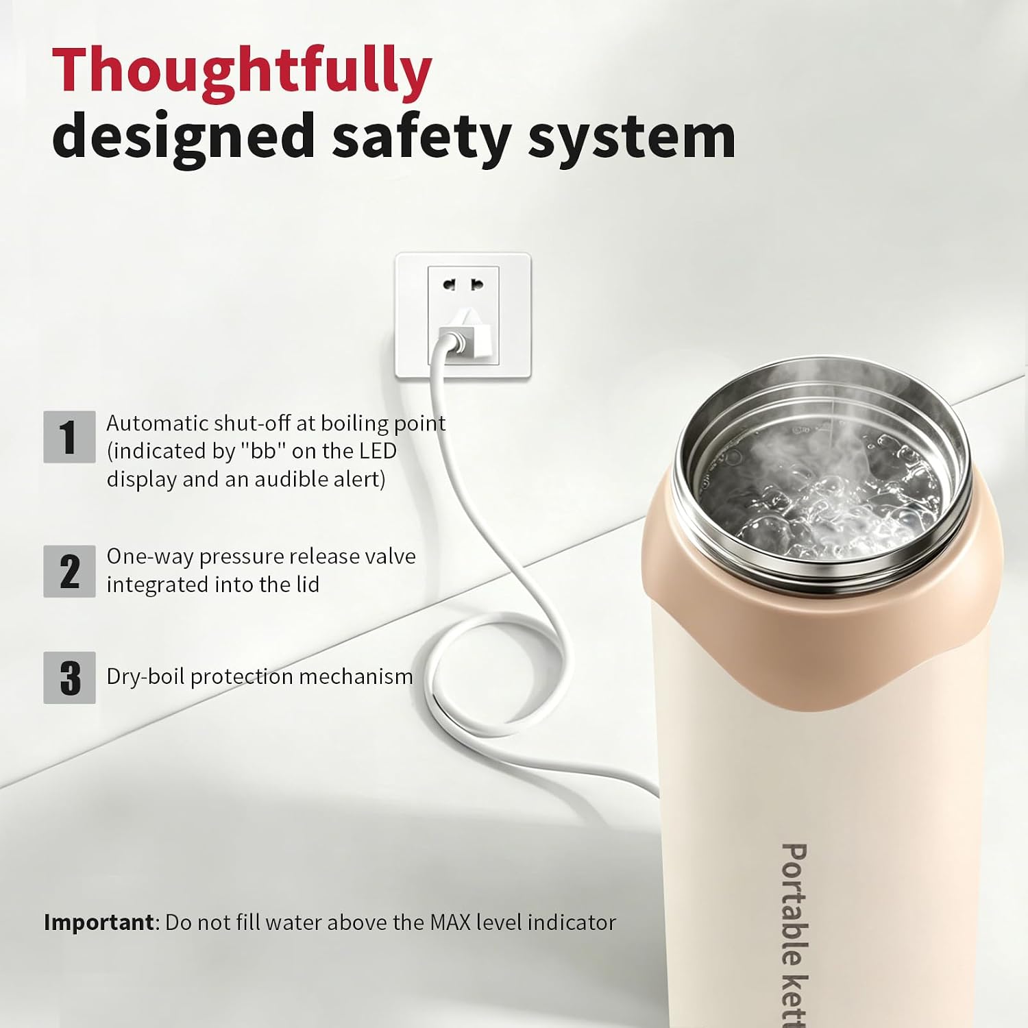 Insulated Stainless Steel Electric Kettle Small, Smart Water Bottle with 4 Temperature Control, Leak-Proof, Mini Travel Essentials Portable Office Gifts for Tea Lovers, Cream