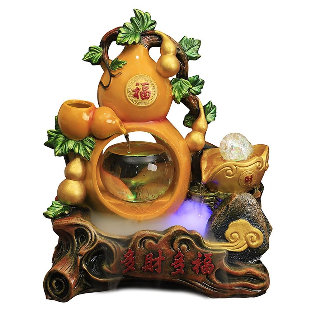 Fuente de Cascada de Gran tamaño con Forma de Calabaza de Cristal, Fuente de Escritorio, artesanía de Resina, Fuente de Agua Corriente con rocalla para el hogar y la Oficina