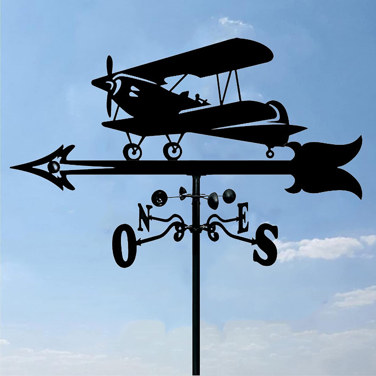 WIQUYBML Aircraft Model Farm Weather Vane, Iron Wind Vane Garden Stake Direction Indicator Professional Measuring Tool Yard Decorative - Black