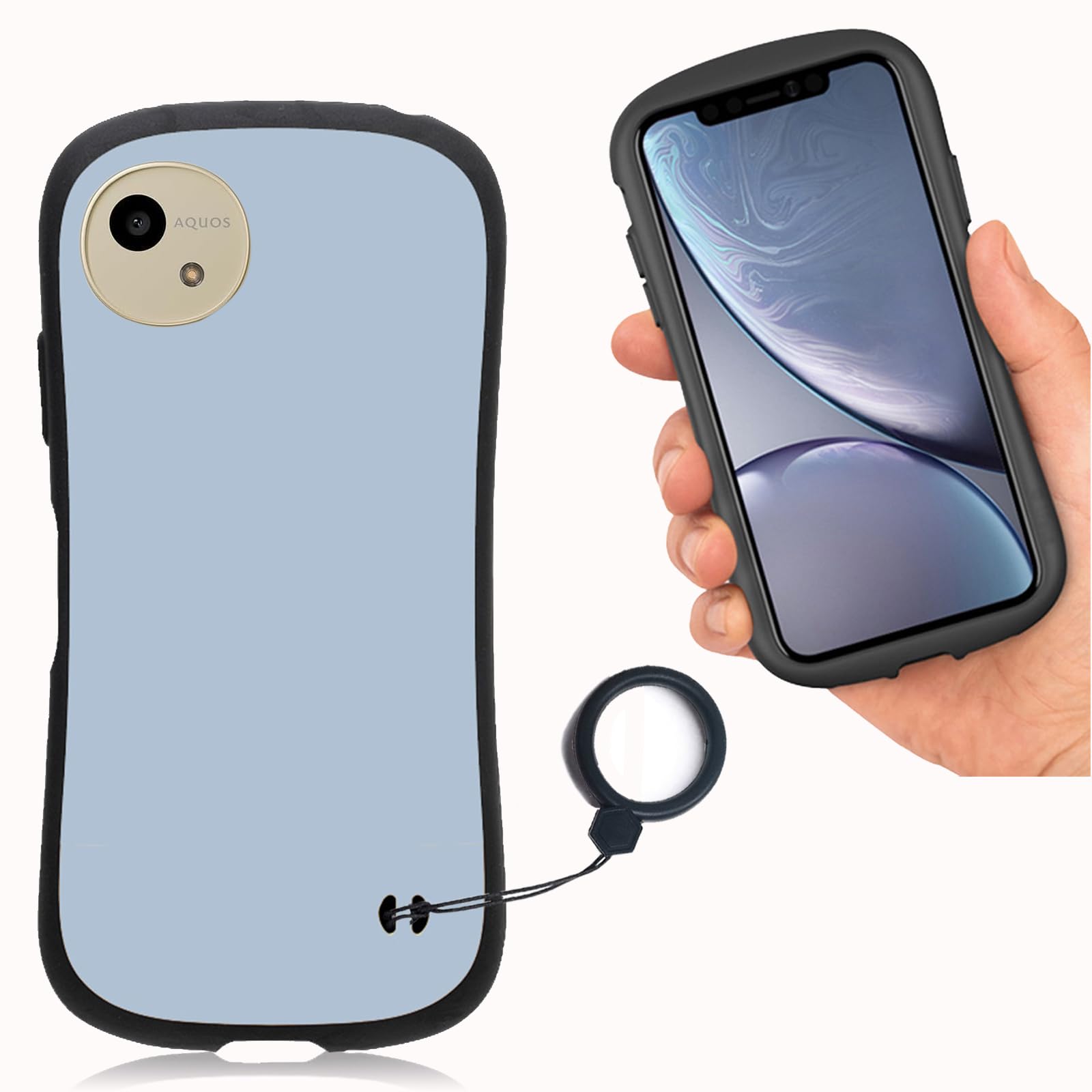 【WenziLior】 AQUOS wish 4 用 ケース 指貫ヒモ付き AQUOS wish4 カバー 適用 AQUOSwish4 SH-52E A403SH A402SH SH-M27 SHG13 シリコン アクオス ウィッシュ4 case バンパーケース ソフト 耐衝撃 携帯カバー バンパー 軽量 TPU ボディカーブ スマホケース ストラップホール 付き シンプル マット ライトブルー