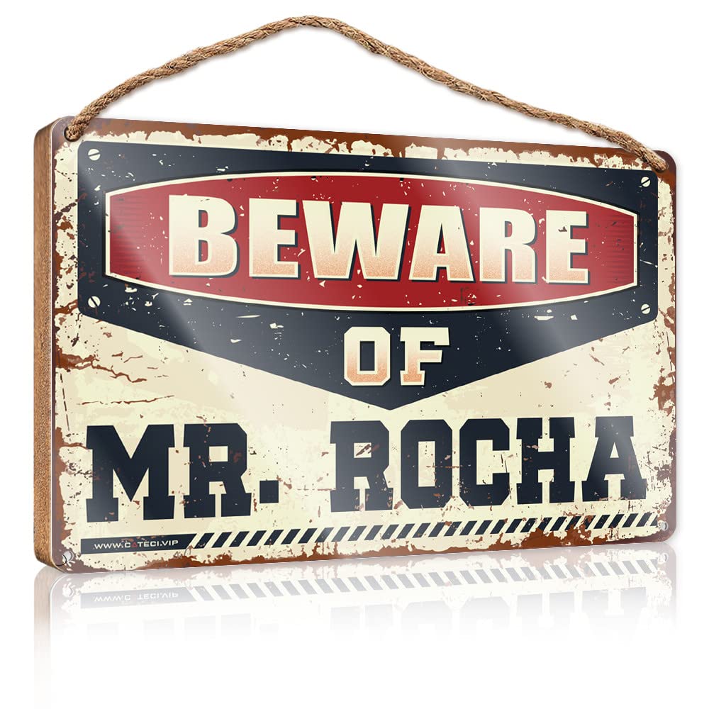 DTHA Restroom Sign Funny Beware Of Mr. Rocha Wooden Sign Room Accessories For Men The Room Decorations(20X30CM)