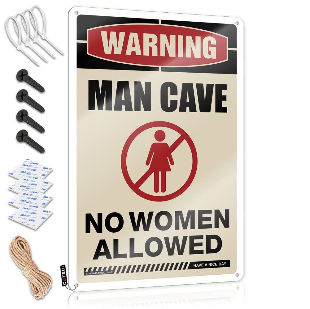 HELIOFORGE Beer Signs Metal Vintage Warning Man Cave No Women Allowed Sign Funny Kitchen Decor Backyard Bar Sign(30X40CM)