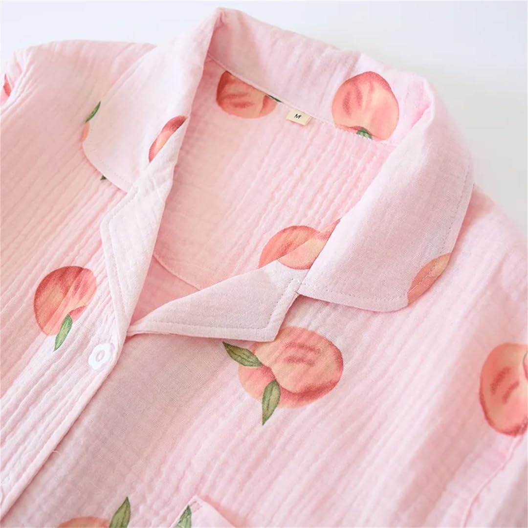Hdhdeueh Pijama de algodón crepé para mujer, conjunto de pijama cómodo de manga larga
