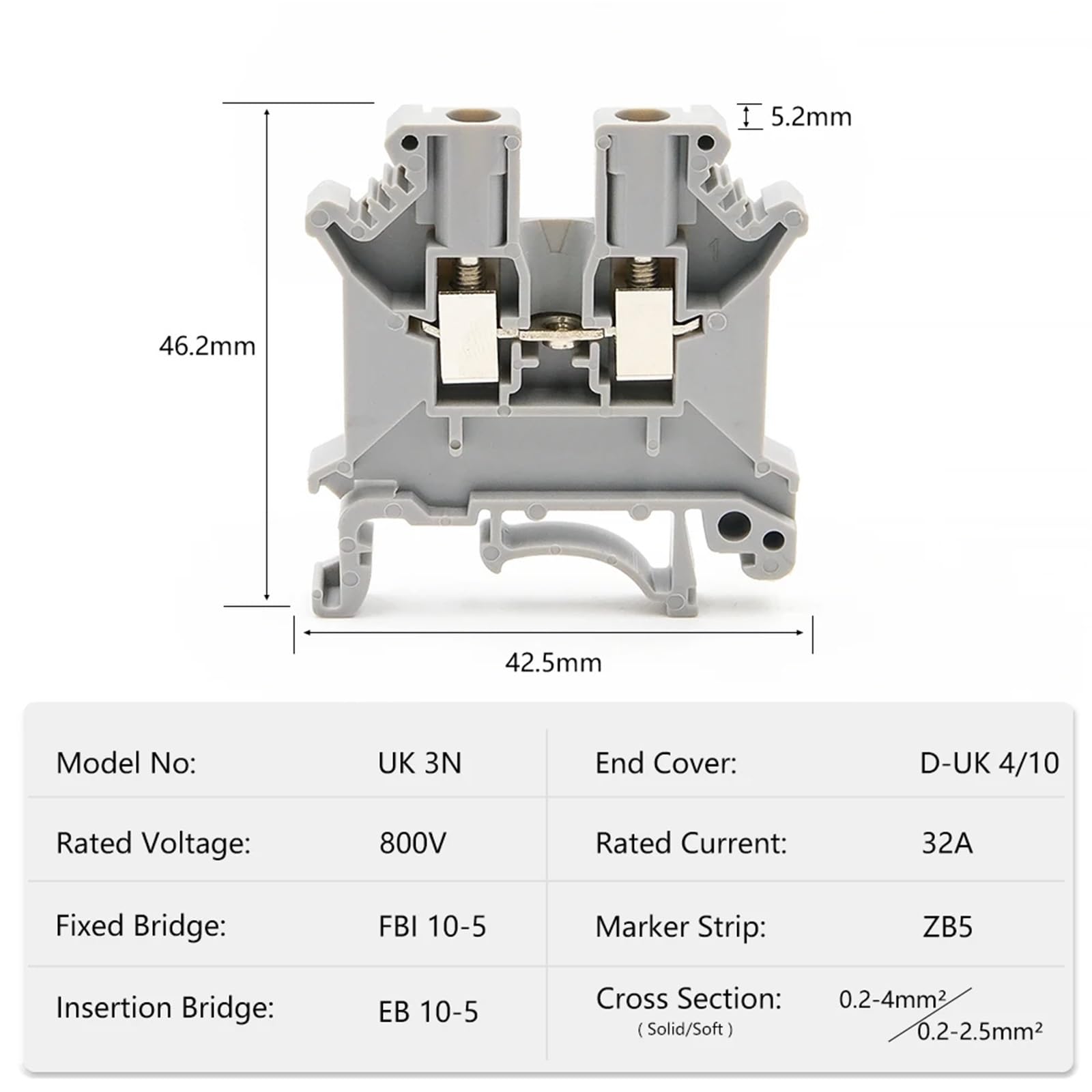 10Pcs UK3N DIN Rail Terminal Block, 32A 500-800V Double-Layer Screw-Type Compact Terminals with PA66/UL94V-0 for Industrial Pane(UK-3N-10 PCS-RED)