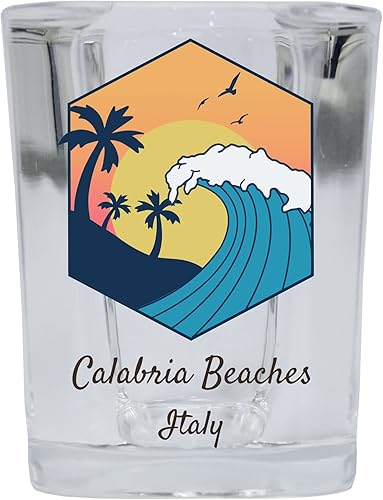R and R Imports Calabria Beaches Italia Souvenir - Vaso de chupito de 2 onzas con base cuadrada, diseño de onda, individual