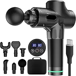 Massageador Eletrico, Pistola Massageadora Profissional, Massageador Muscular Corporal Portatil, Pistola de Massagem para Alívio da Dor, Relaxamento, Liberação Miofascial, 6 Ponteiras e 30 Velocidades