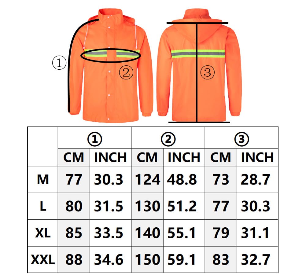 Traje de Lluvia para Hombres 2 Piezas Chaqueta con Capucha y pantalón de Lluvia Traje Impermeable de Trabajo Reflectante Traje de Agua Completo para Deportes al Aire Libre