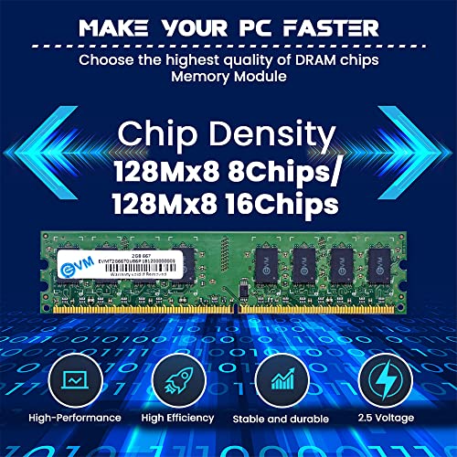 Image of EVM 2GB DDR2 Desktop RAM 667MHz Long-DIMM - 1.8V Low Voltage, 240-PIN Pin, Intel & AMD Compatible, High-Speed PC Memory Upgrade - 10 Year Warranty (EVMT2G6670U86P)