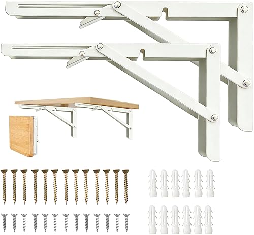 Miniatura 11 de Soportes de estante plegables de 10 pulgadas, 4 unidades, soportes de estante plegables resistentes, soportes plegables para estantes plegables