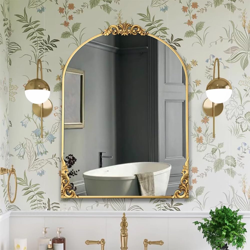 SXFSDOU Vintage Bathroom Mirror, Arched Wall Baroque Style Vanity Antique Decorative Mirror with Wooden Framed for Washing Room, 60 * 80CM/24 31IN(50x70CM)