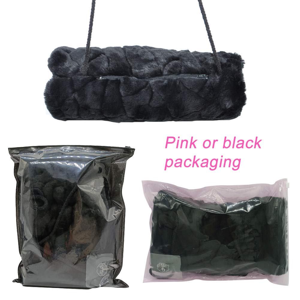 Manicotto Scaldamani, Pelliccia Sintetica Mano Muff of Strap Tasca Comodo Scaldamani Nero per Donna Uomo Bambini 1 pz, con Gancio Trasparente 1 pz