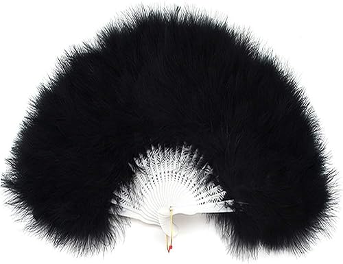Sowder Abanico de plumas de marabú negro estilo vintage de los años 20 para decoración de fiesta en el hogar, espectáculo de danza, ropa de