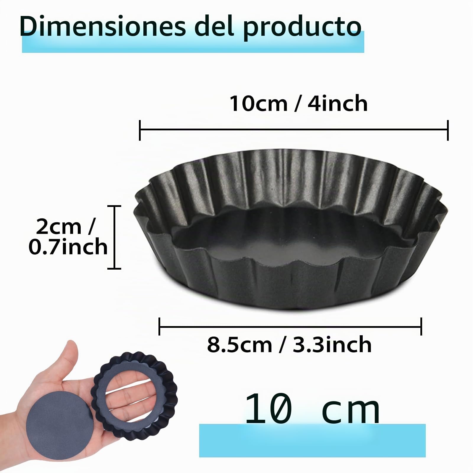 10 Piezas Molde Quiche Desmontable Base, Antiadherentes Molde para Tartaletas 4 inch / 10 cm X 10, Redondo Molde para Quiche Tarta, Acero al Carbono
