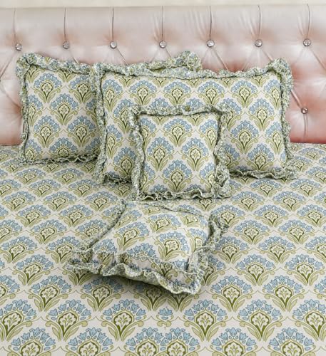 Image of VOMZER 5-Piece Premium Printed Bedsheet Set 300 TC King Size | Cotton Blend Modern Design Flat Bedsheet, Aqua Mint