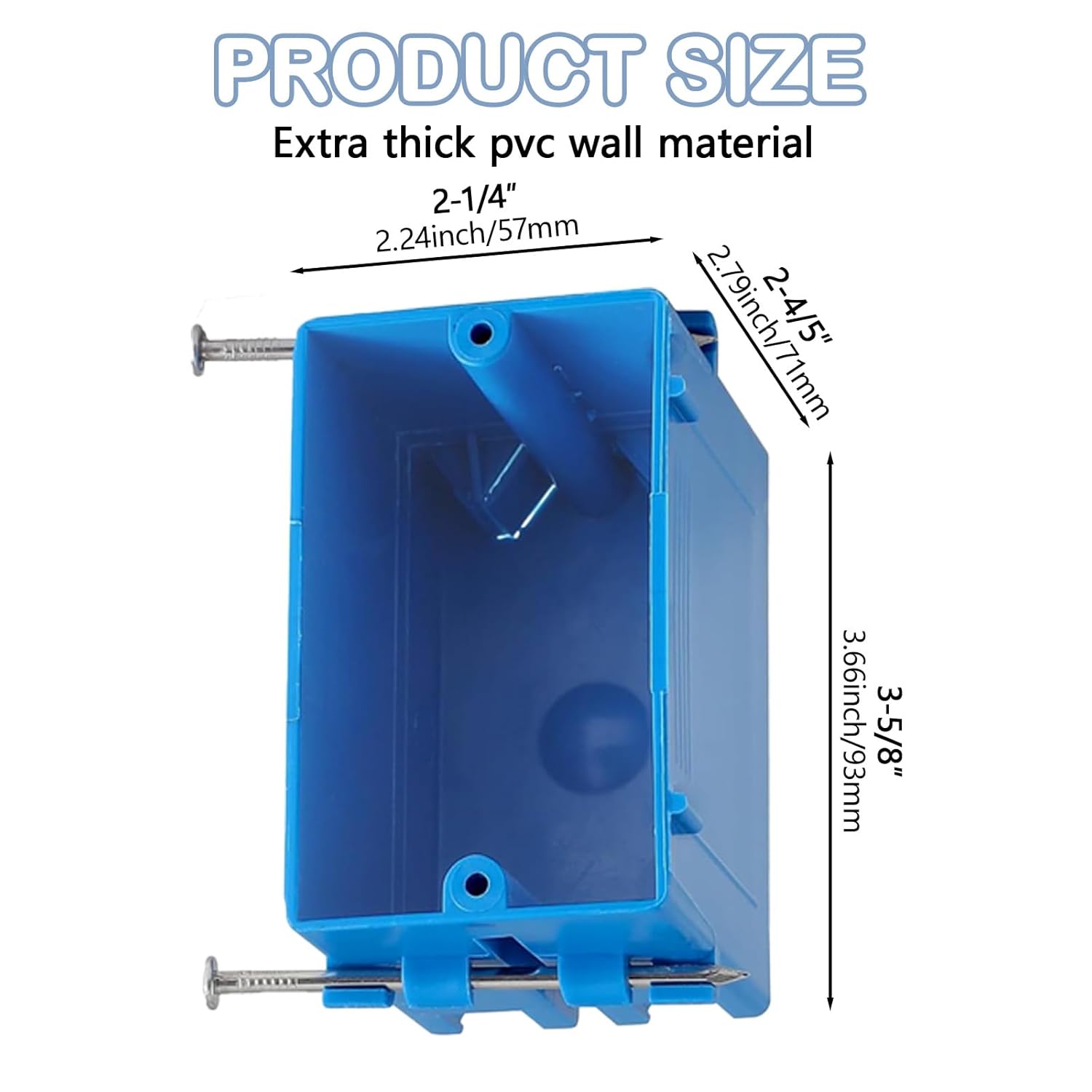 10pcs 1-Gang PVC New Work Outlet Box,18 Cubic Inch Switch Box, Blue New Work Electrical Nail, Switch Outlet Box PVC Electrical Junction Box for Residential Commercial Job Applications