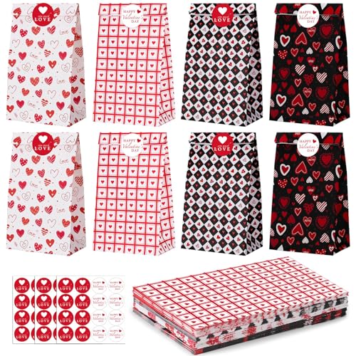 woric 36 Pcs Valentines Day Gift Bags with Stickers, Valentines Goodie Bags Paper Valentines Day...