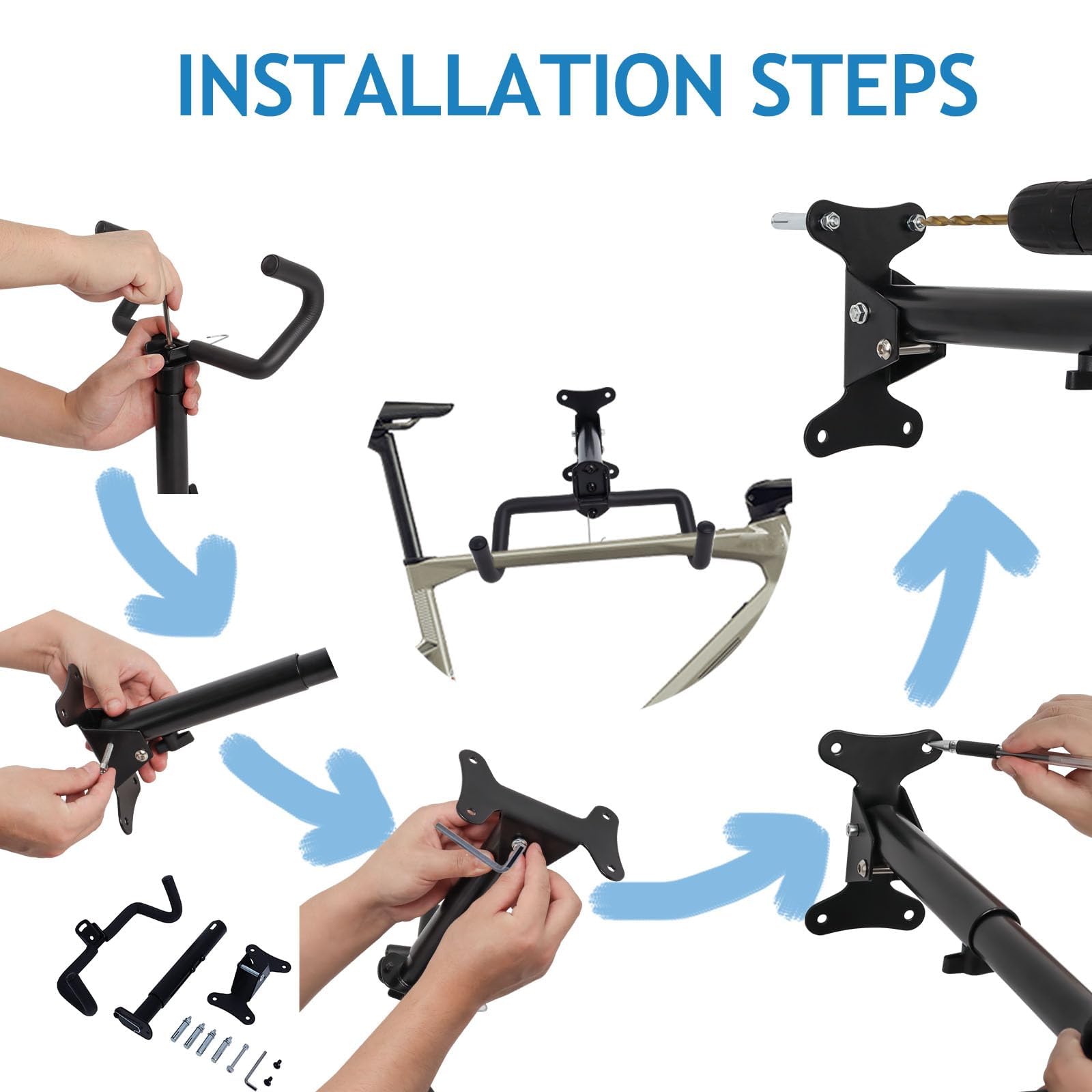 Soporte de Pared Plegable para Bicicleta de Carretera, Montaña y Híbrida - Colgador Bicicleta Pared para Garajes y Hogares Poweka (2 Piezas)