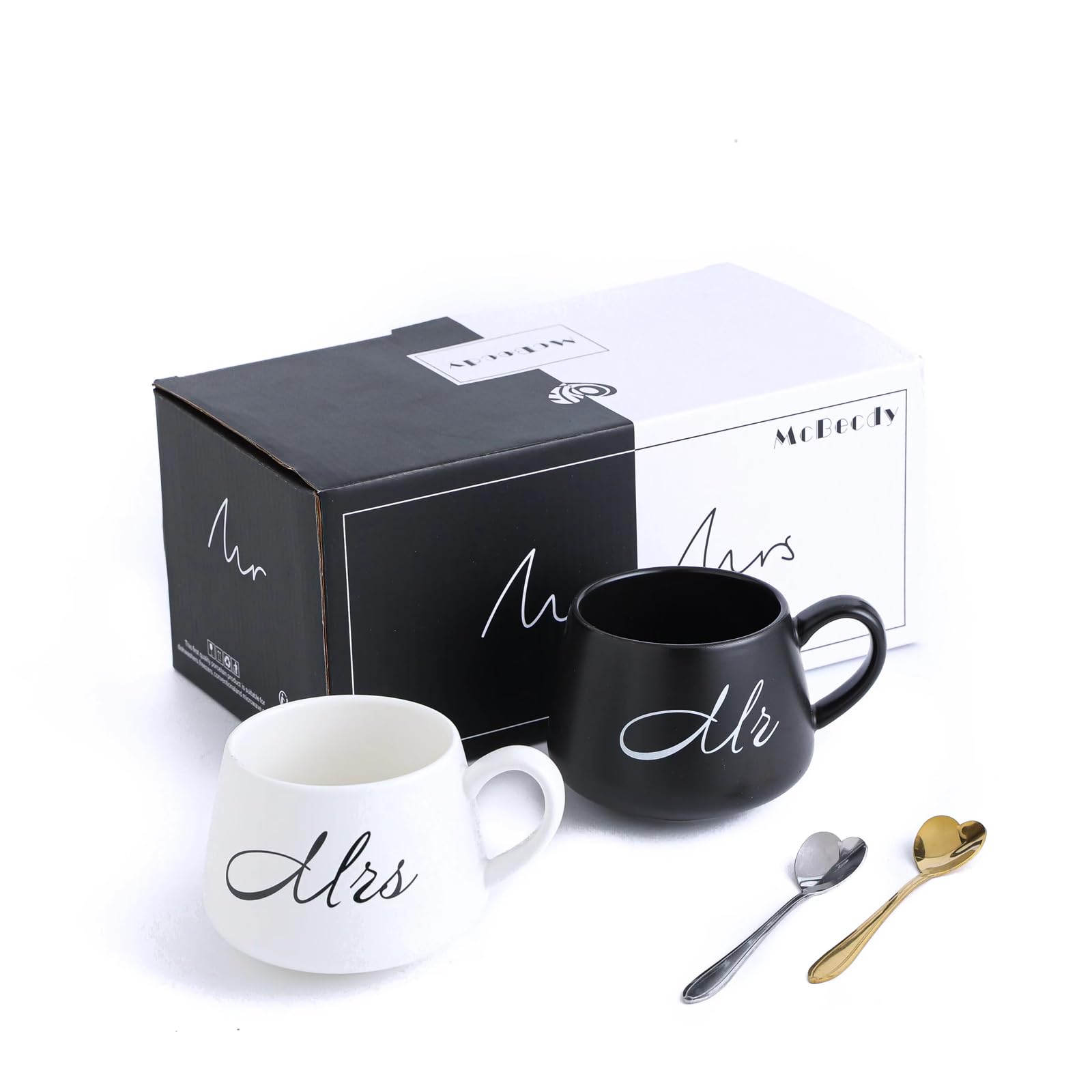 McBecdy Mr and Mrs Mugs Set of 2-400ml Mr & Mrs Coffee Mugs with Spoon