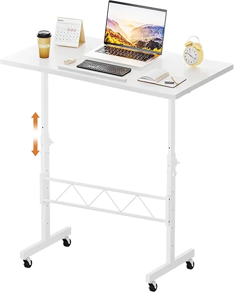 GTRACING Standing Desk Adjustable Height & Tiltable Tabletop, 32 Inch Portable Desk for Home Office Stand Up Work and Walking Pad Treadmill, Small Mobile Computer Table for Laptop, White