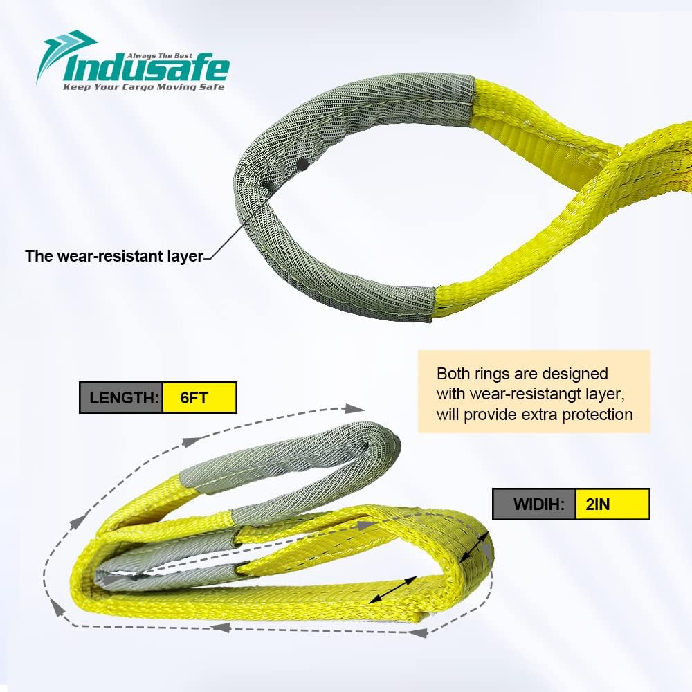 2”x6FT Lift Sling Straps, 2 Ply Polyester Rigging Straps, 6200LBS Load Capacity Flat Eye-Eye Web Sling for Hoist, Tree Stumps, Heavy Duty Cargo - Image 2