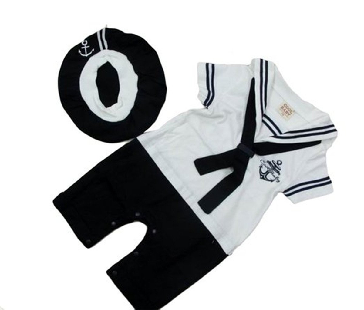 WUKE 6-24m Baby Boy Toddler Navy Sailor Cotton Romper and Hat 2-pc Set