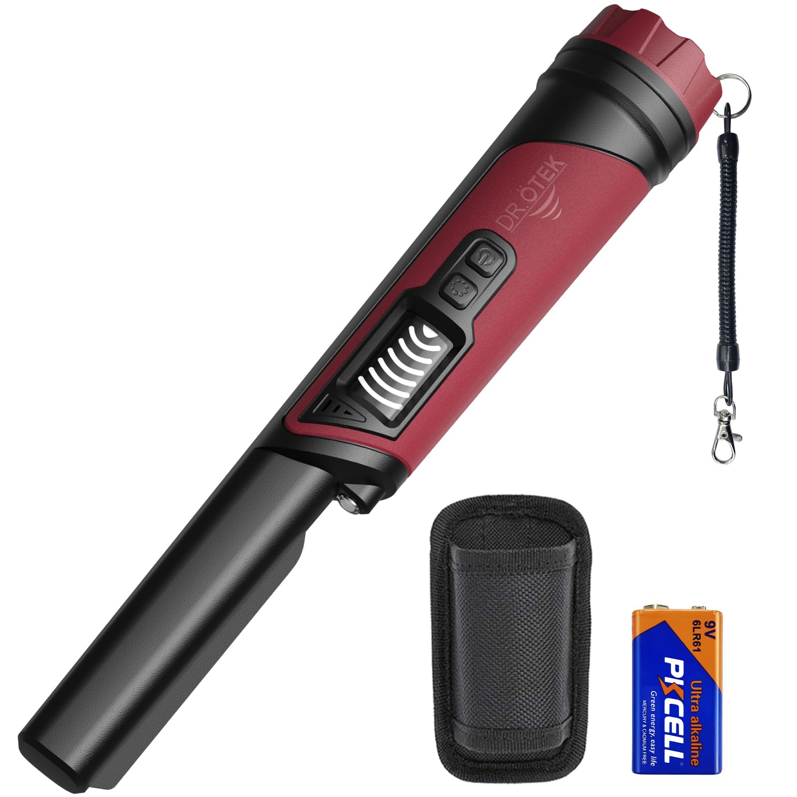 DR.ÖTEKMetal Detector Pinpointer for Adults & Kids, IP68 Fully Waterproof Underwater Metal Detector Wand Handheld Pin Pointer with LCD Screen & LED Light, 360°High Sensitivity Accuracy Detection, Red