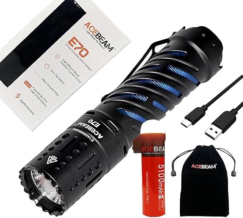 ACEBEAM Linterna LED E70 6500K blanco frío -4600 lúmenes hasta 787.4 ft de tiro con batería de 5100 mAh