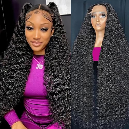 Image of 24Inch 13X6 Lace Front Wigs Human Hair 200% Density Deep Wave HD Transparent Lace Front Wigs Human Hair Pre Plucked Glueless Wigs Deep Curly Human Hair for Women With Baby Hair
