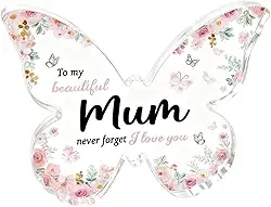 Placa de acrílico de borboleta, marcador de túmulo, decoração de mesa, presente de dia mães, placa memorial para lembrança, parabéns, festa de mãe