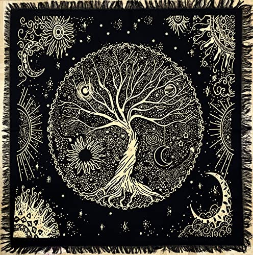Indian Consigners Tree Of Life Altar Cloth Tapestry Tablecloth Celtic Trees Ritual Spiritual Cloth For Sacred Places, Cotton Square Tarot Table Cover 18 By 18 Sacred Cloth #TOP1