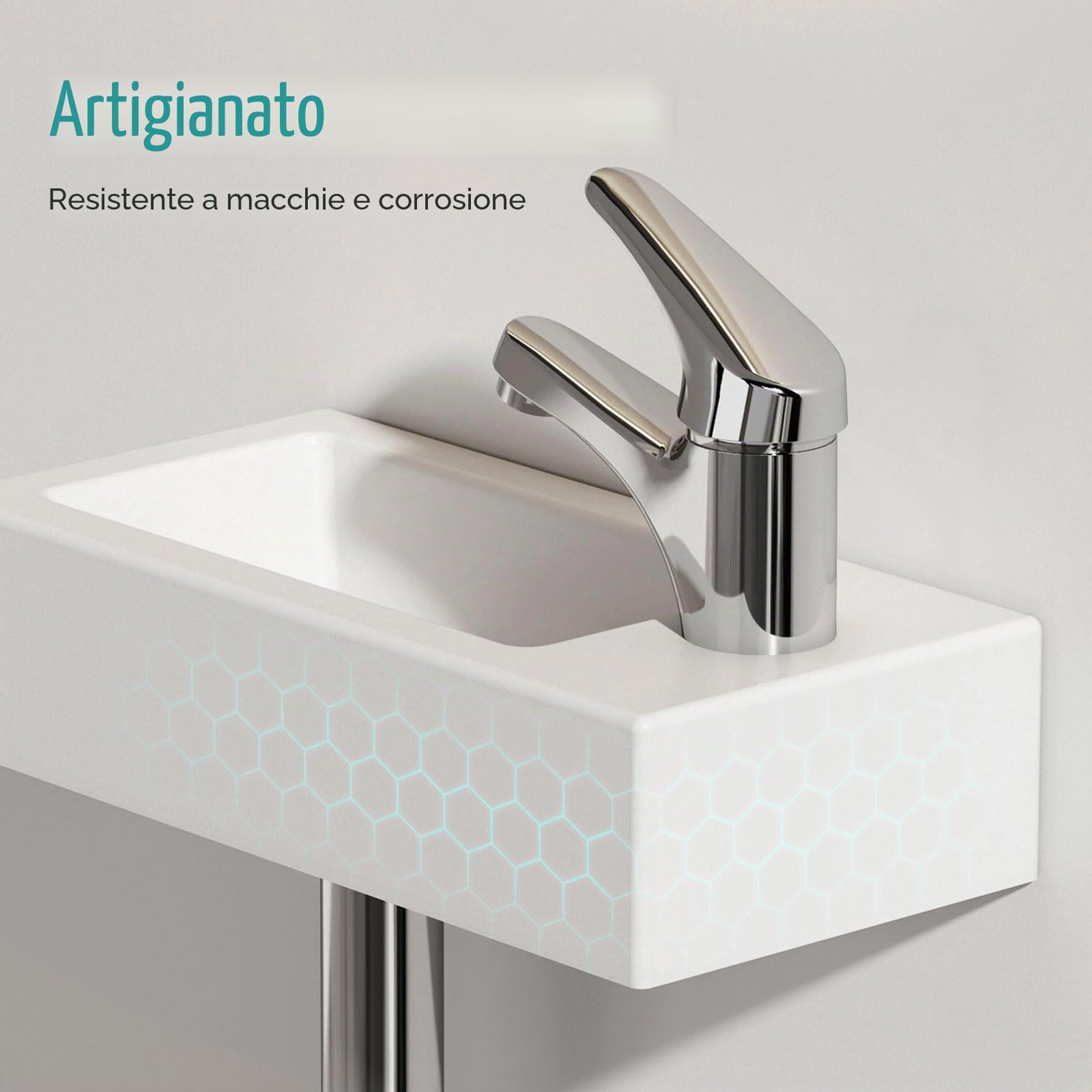 EMKE Lavandino – Mini lavabo sospeso per bagno & WC ospiti – 40 × 20 × 10 cm – Lavabo in ceramica di alta qualità – rettangolare rubinetto foro destro – bianco
