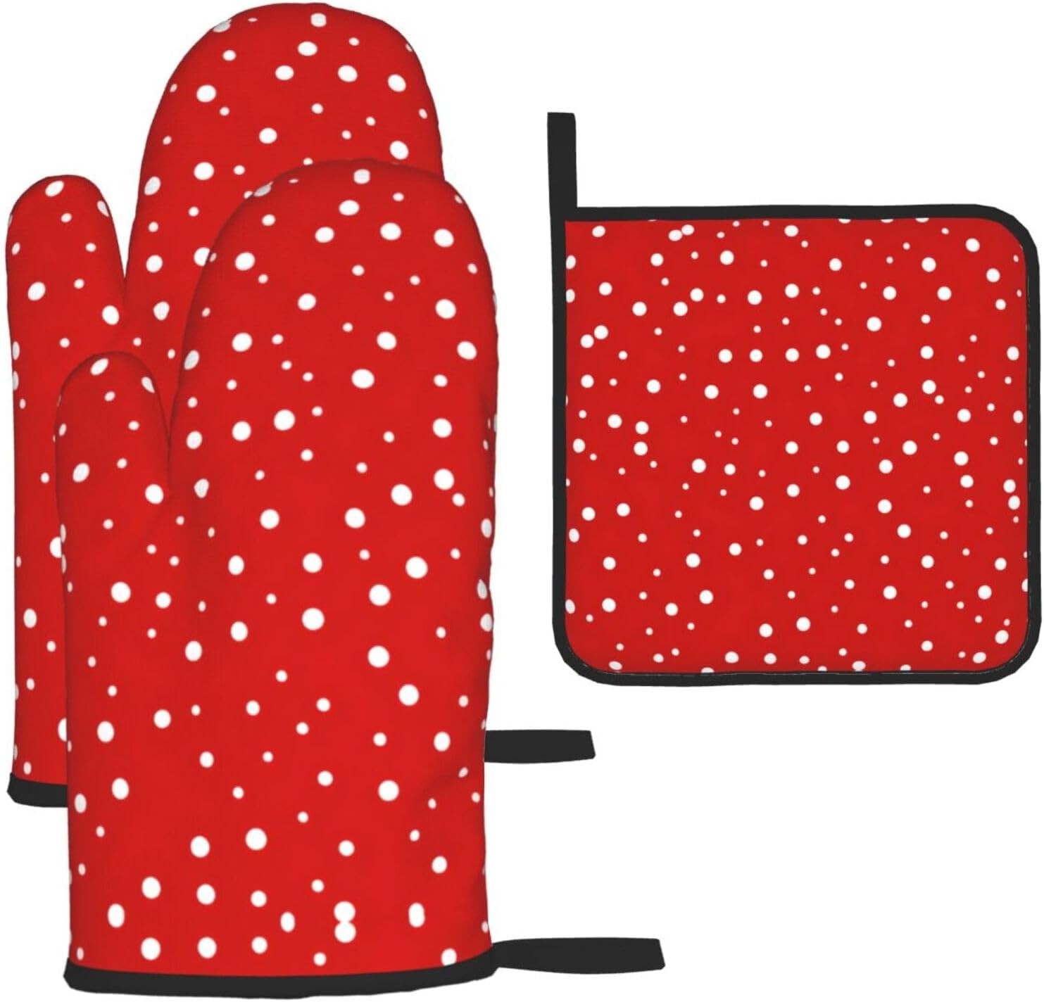 Red and White Polka Dots Print Heat Resistant Microwave Gloves, Used for Baking, Cooking, and Fashion Kitchen Essentials