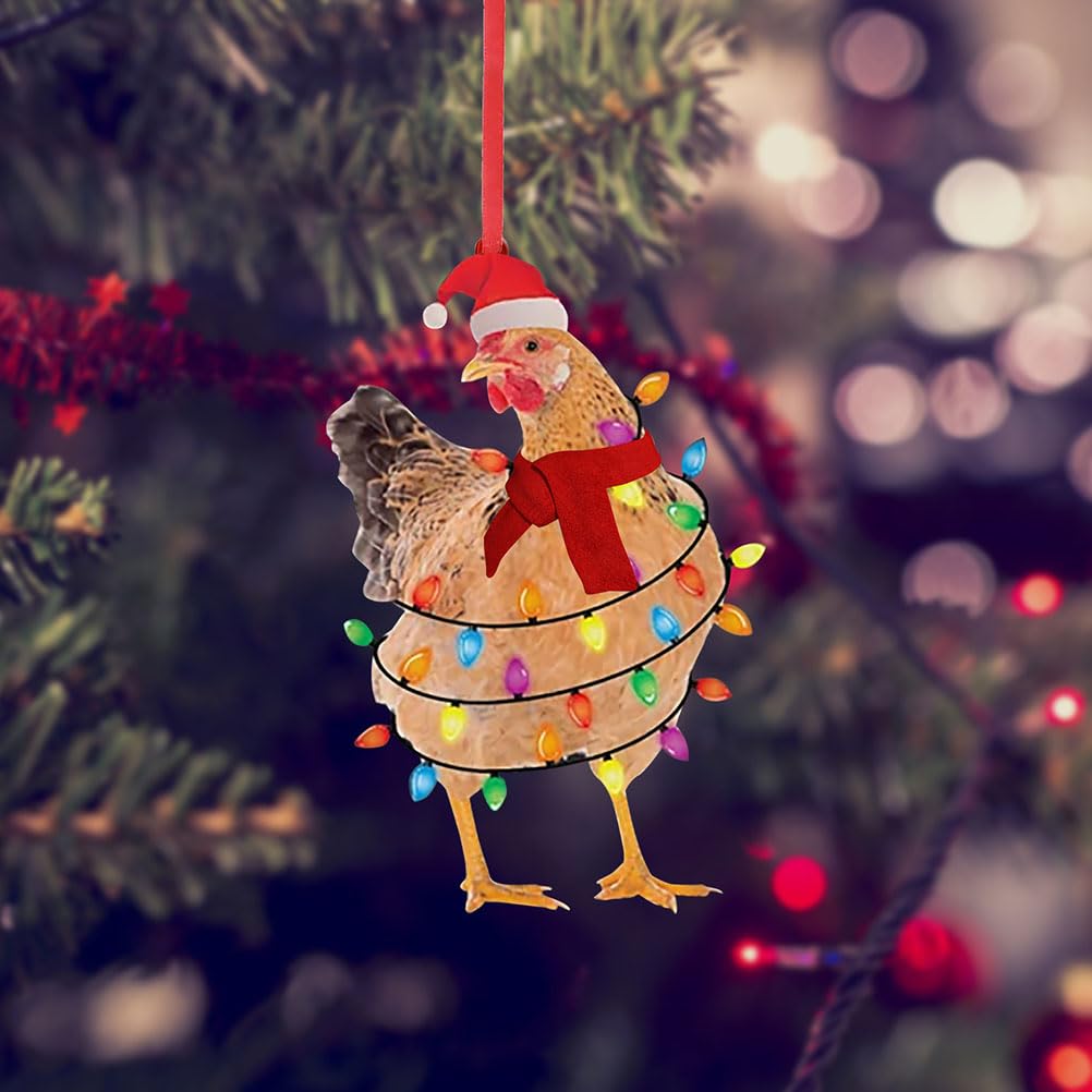 Lot De 5 Décorations Sapin De Noël Poules/coqs Avec écharpe – En Acrylique, Pour Thanksgiving Et Noël