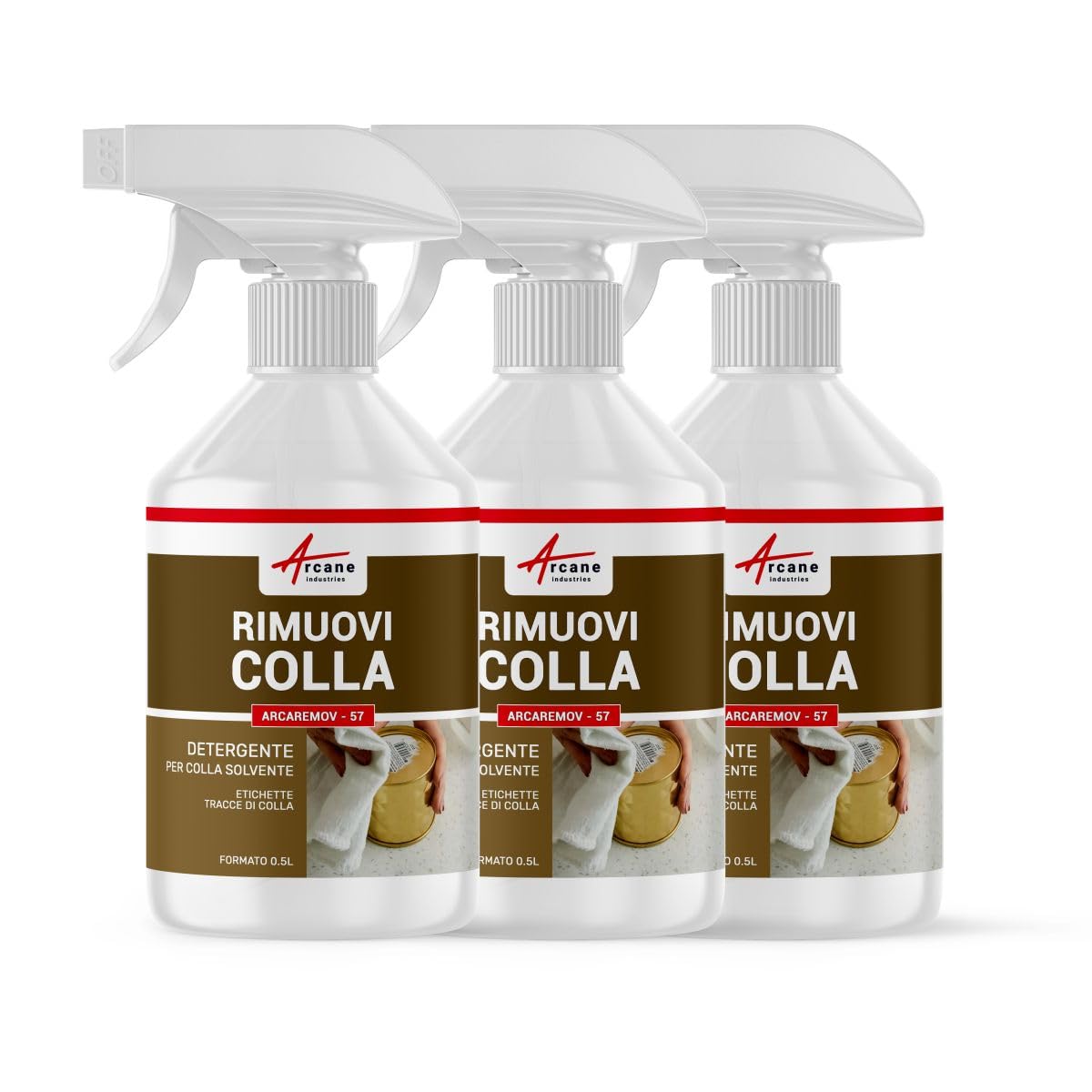 Rimuovi colla, Solvente per eliminare la colla - ARCAREMOV - 57-1,5 L (3 x 0,5 L) - ARCANE INDUSTRIES